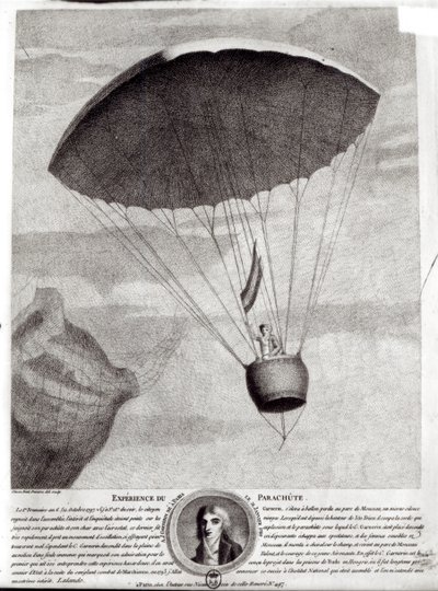 Der erste Fallschirmsprung von Andre Jacques Garnerin (1770-1823) über Parc Monceau, 22. Oktober 1797 von Simon Petit
